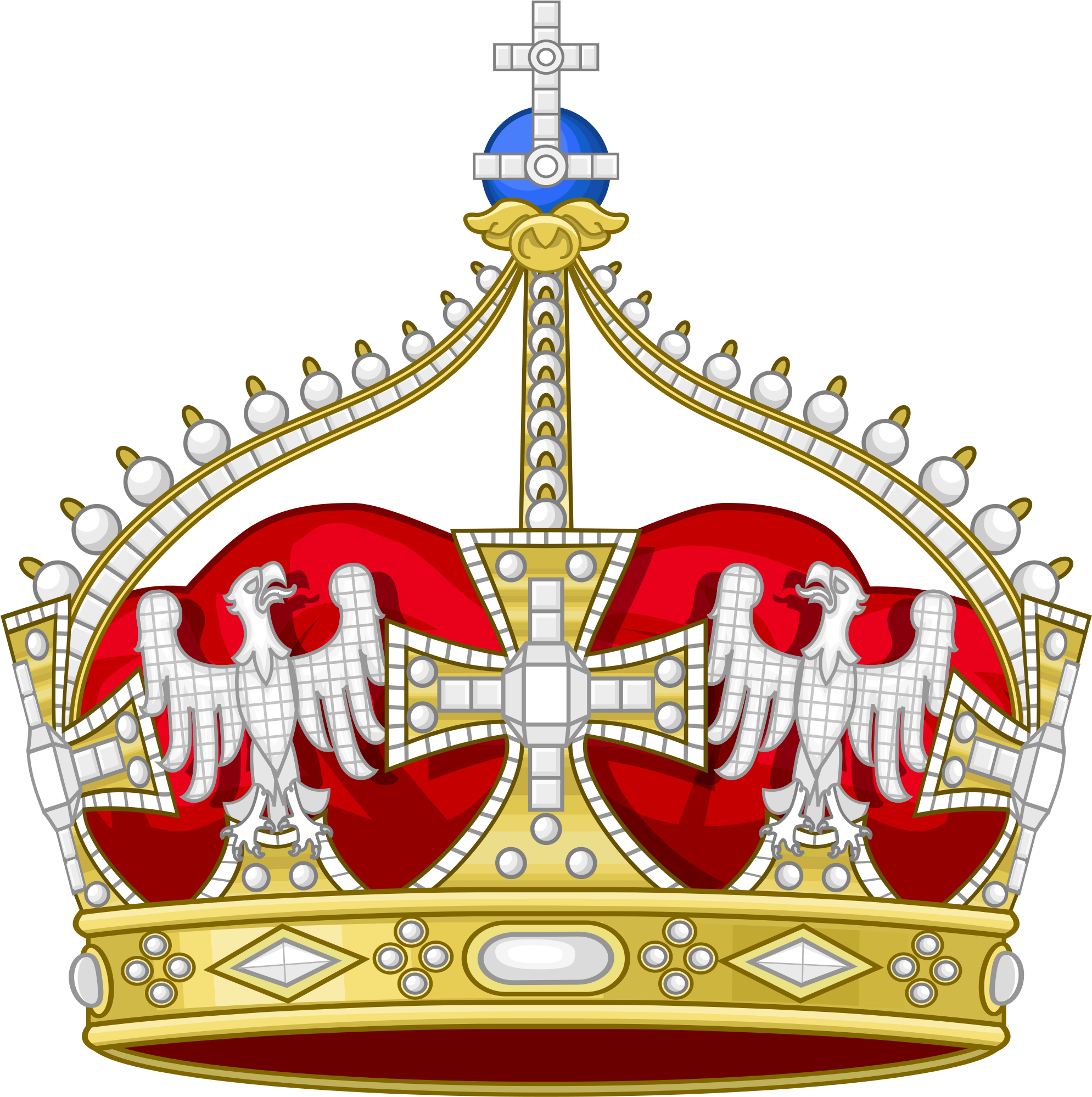 A Gold Crown With White Birds And A Red Background