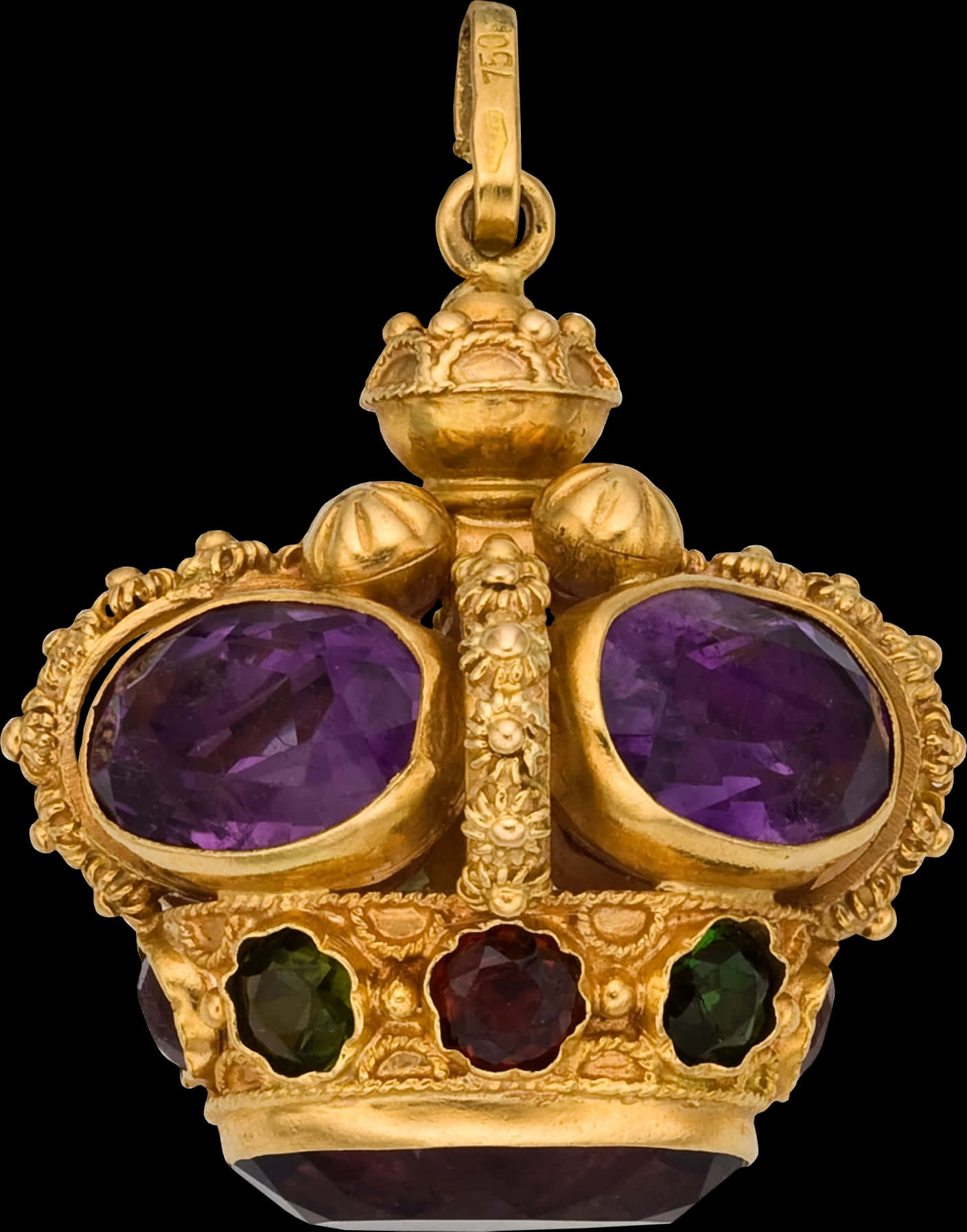 A Gold Crown With Purple And Green Gems