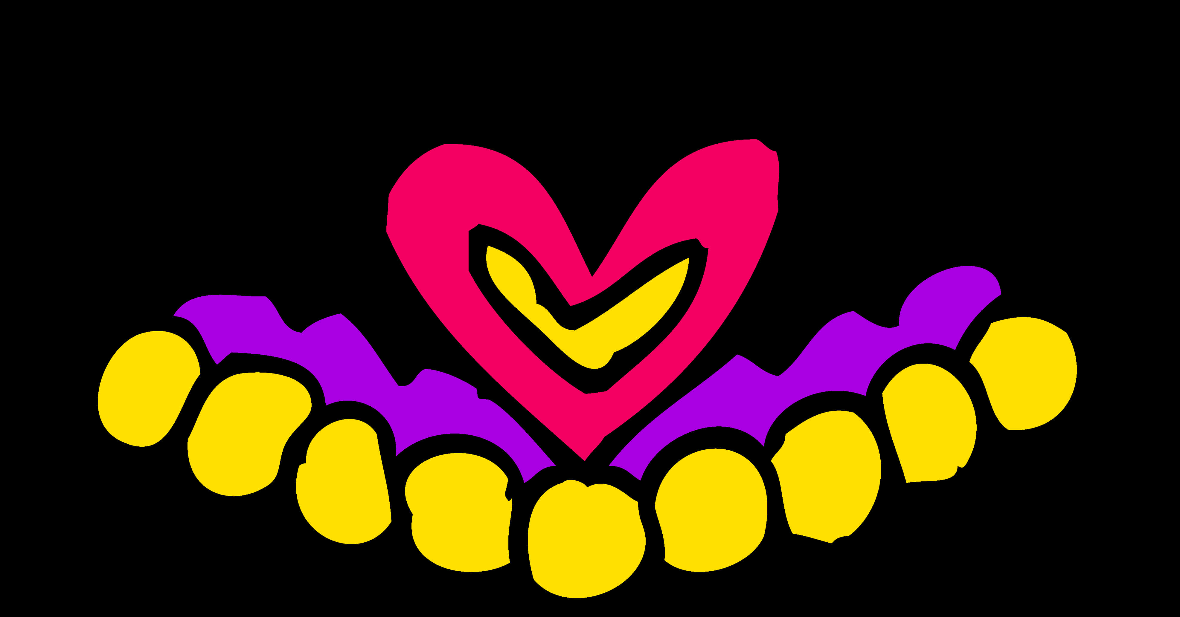 A Heart And Teeth Drawn In Yellow And Purple