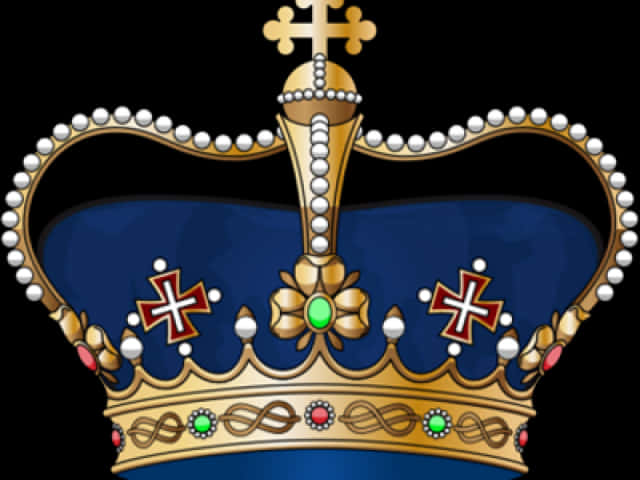 A Gold Crown With A Cross And A Blue Background