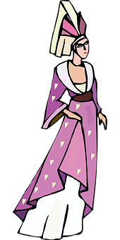 A Cartoon Of A Woman In A Long Pink Dress