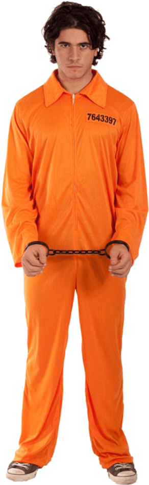 A Person In Orange Prison Outfit With Handcuffs