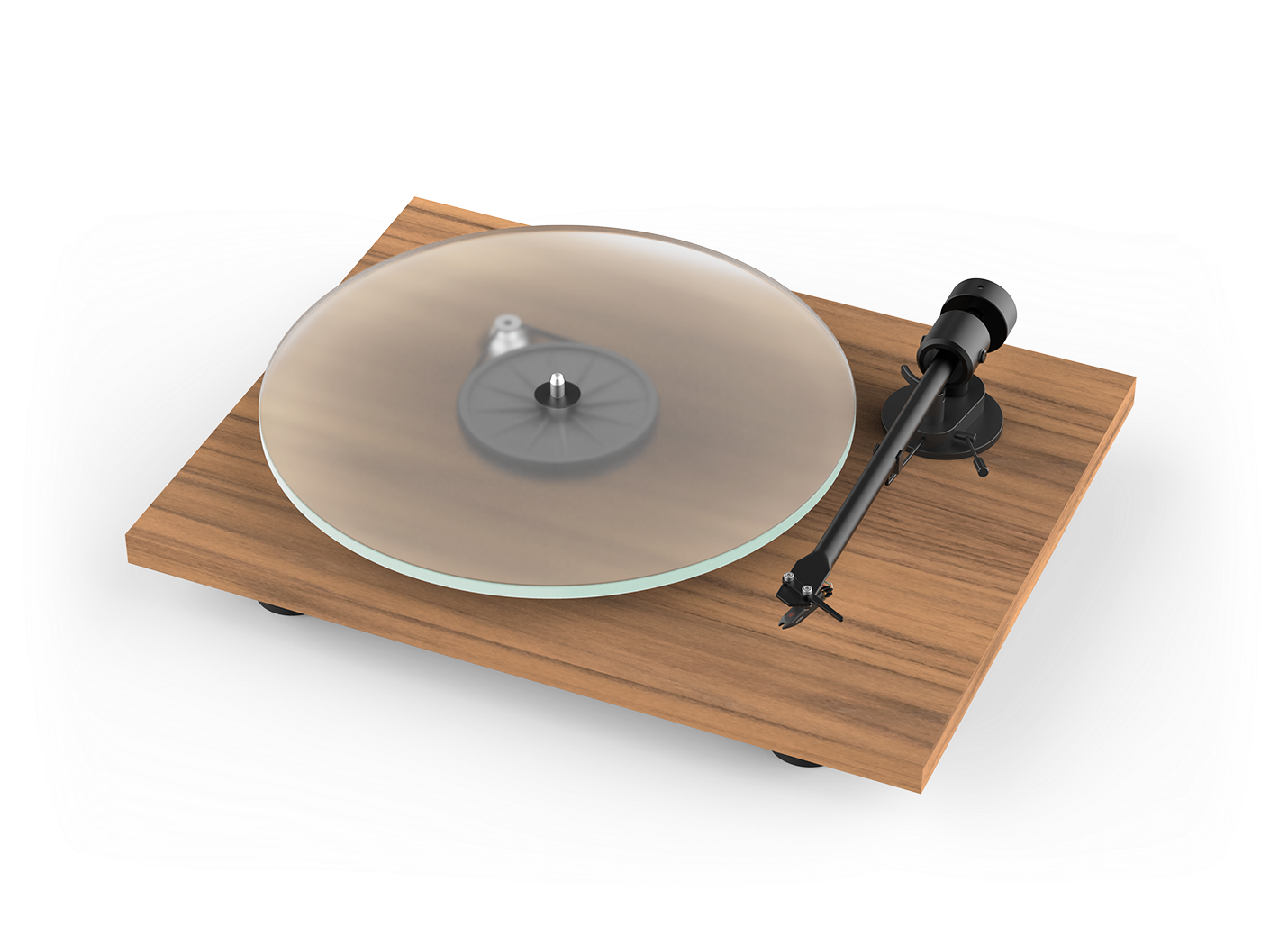 A Record Player With A Clear Disc On A Wooden Surface
