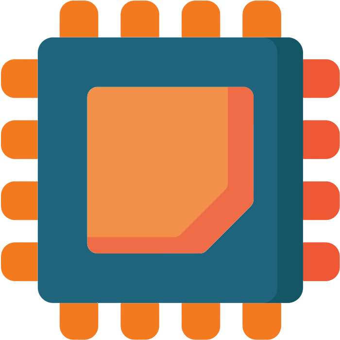 A Computer Chip With Orange And Blue Color