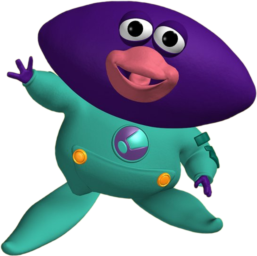 A Cartoon Character With A Purple And Blue Body