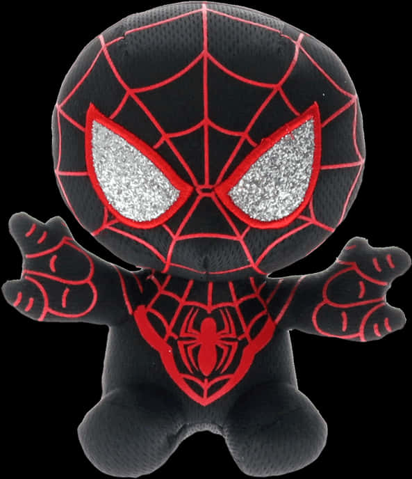 A Stuffed Toy Spiderman With A Black Background