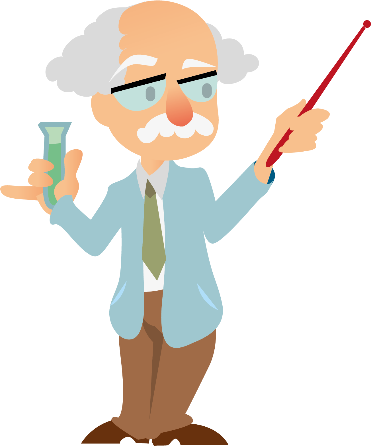 A Cartoon Of A Man Holding A Beaker And A Stick