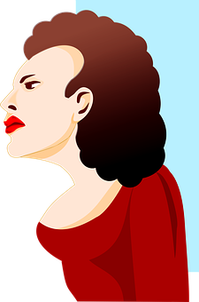 A Woman With Red Lips And Black Hair
