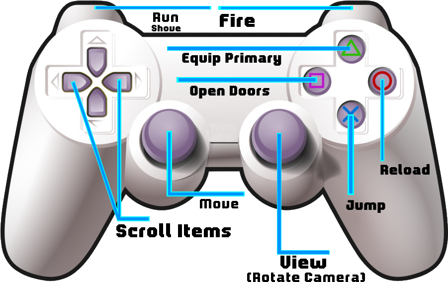 A White Game Controller With Blue Lines