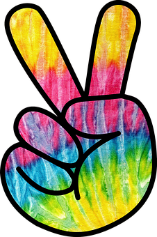 A Colorful Peace Sign With Two Fingers