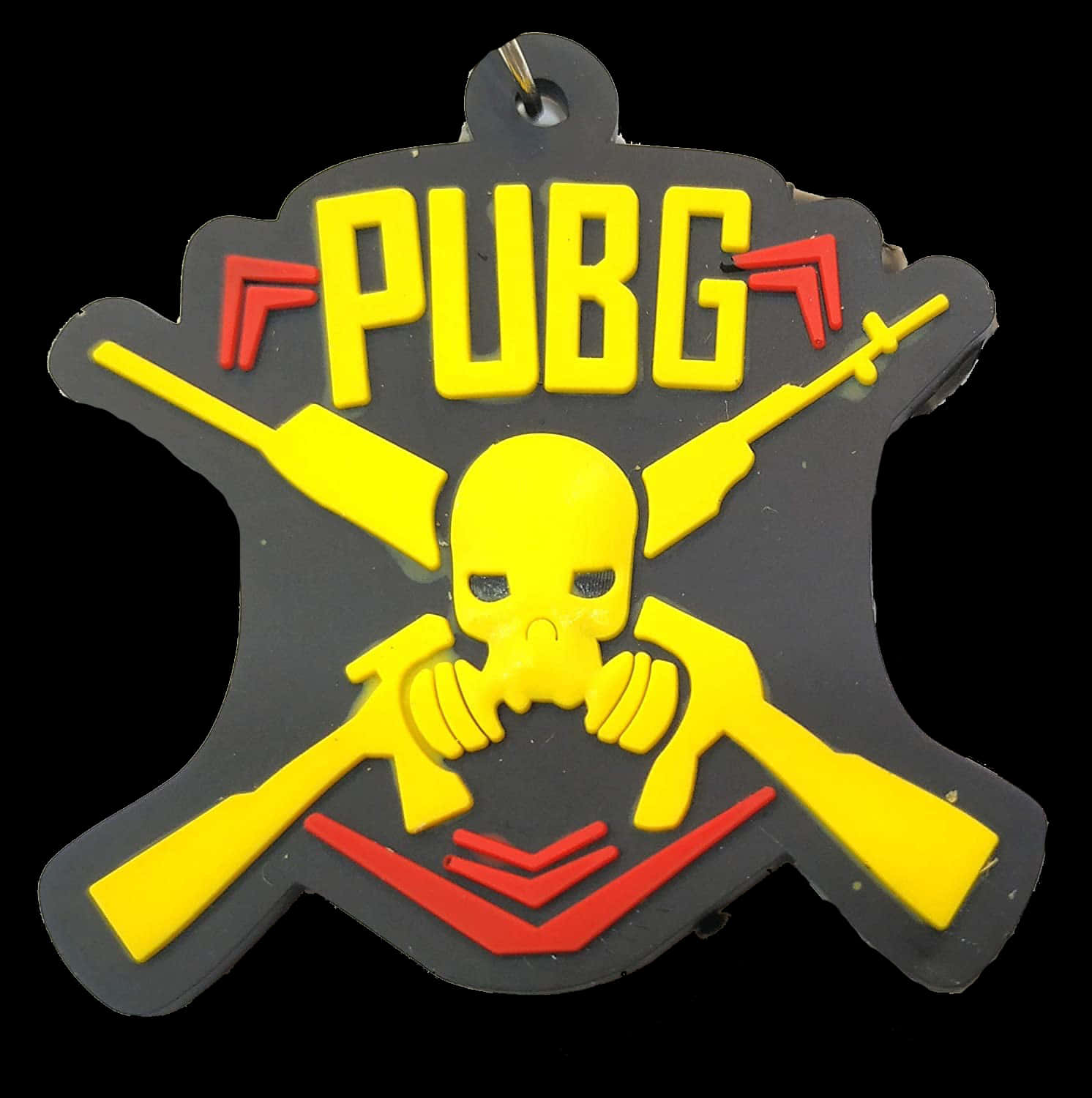 A Black And Yellow Sign With A Skull And Guns