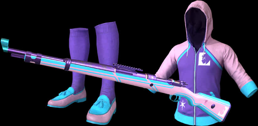 A Person In Purple And Pink Garment Holding A Purple Gun