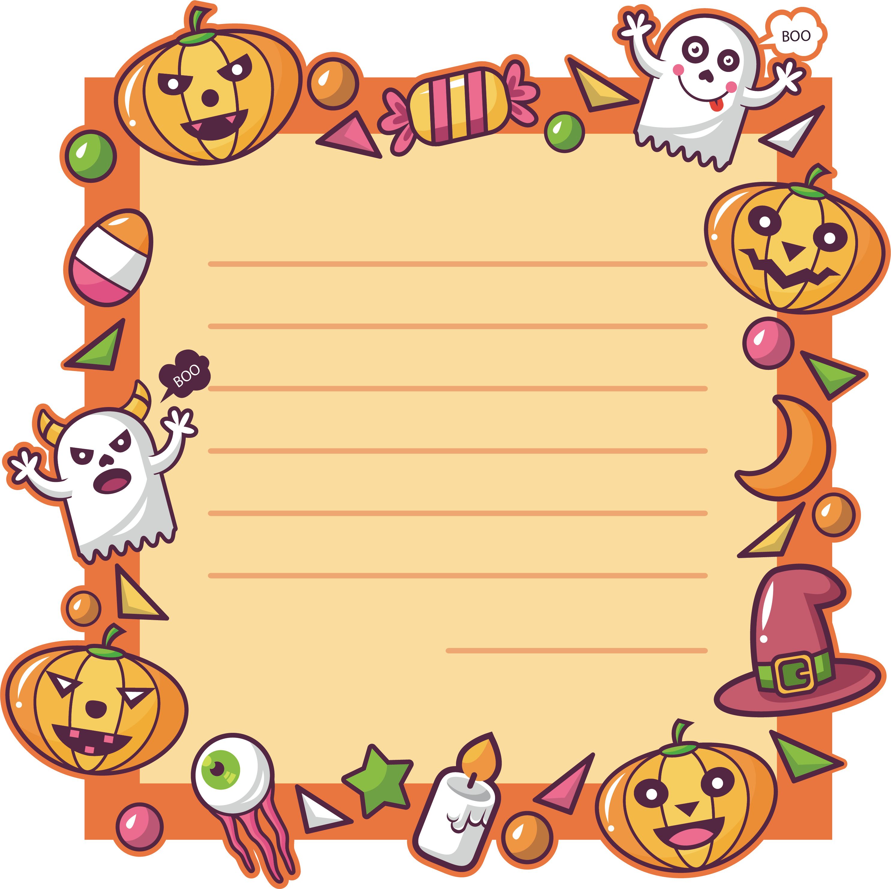 A Cartoon Halloween Frame With Pumpkins And Candy