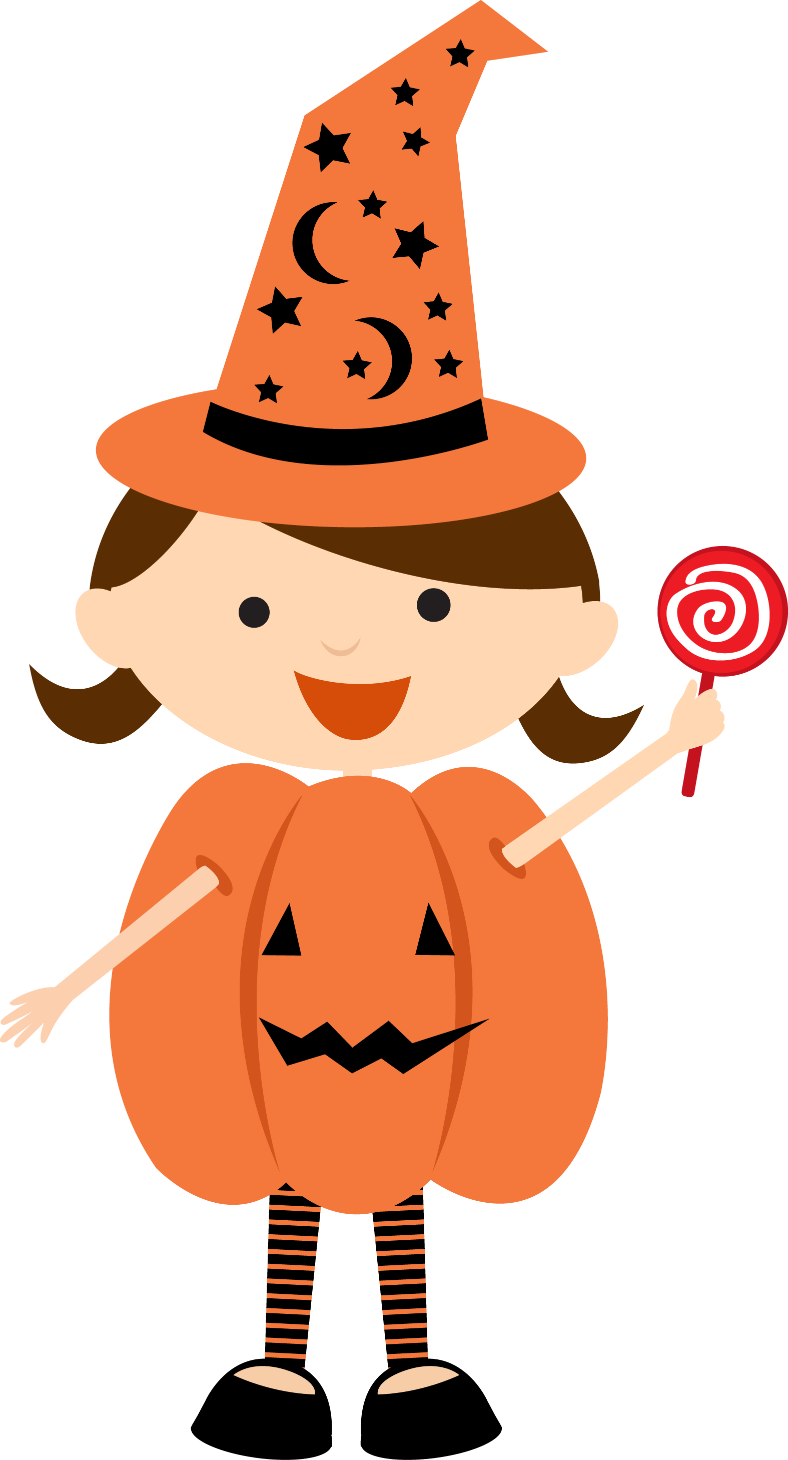 A Cartoon Of A Girl In A Pumpkin Garment Holding A Lollipop