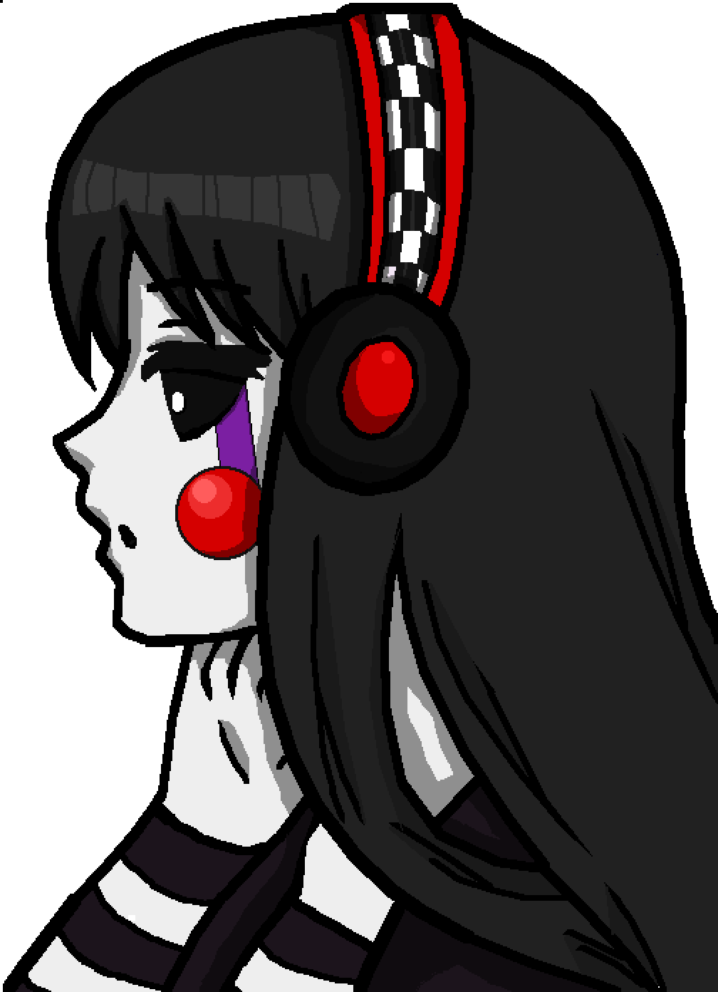 A Cartoon Of A Girl With Black Hair And Red And White Face With Red And Black Eyes