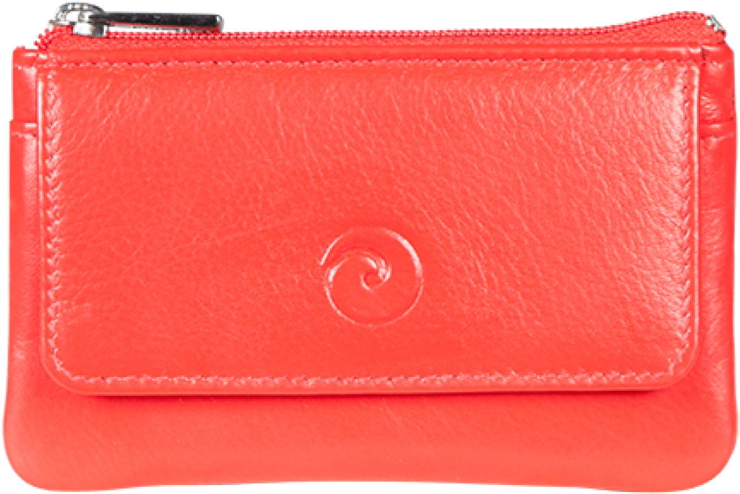 A Red Leather Wallet With A Spiral Design