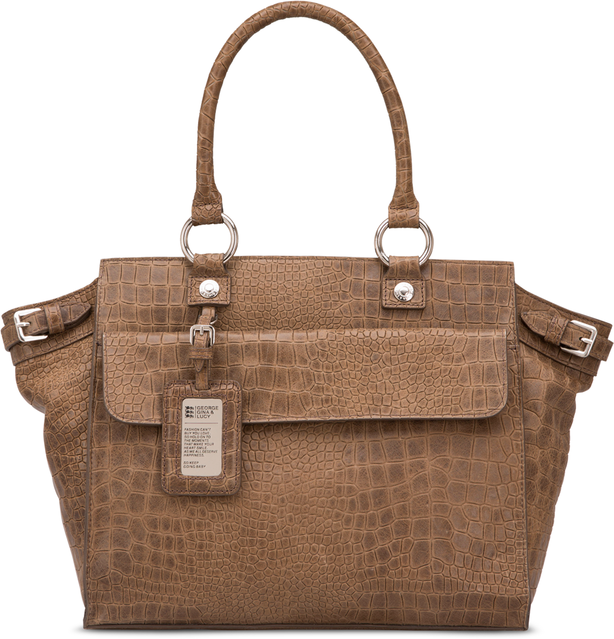 A Brown Purse With Silver Handles