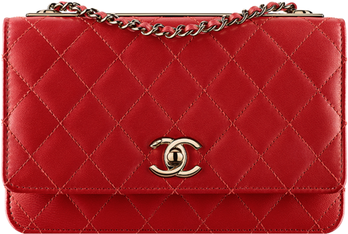 A Red Purse With A Gold Chain