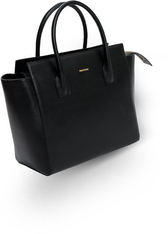 A Black Leather Bag With Handles