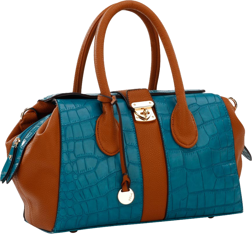 A Blue And Brown Handbag