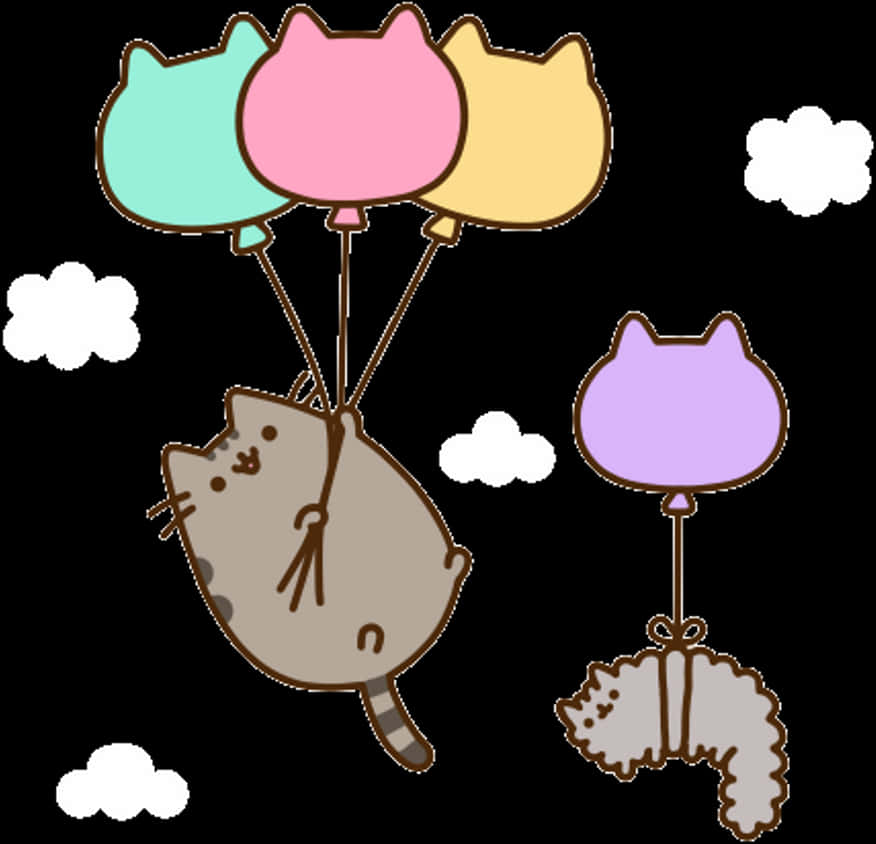 Pusheen And Stormy Floating On Balloons
