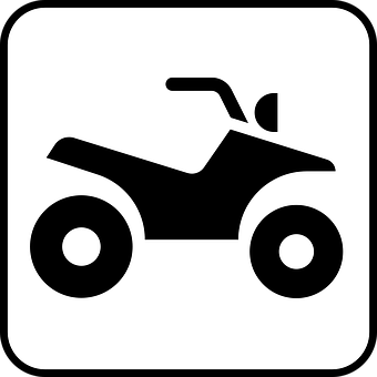 A Black And White Sign With A Quad Bike