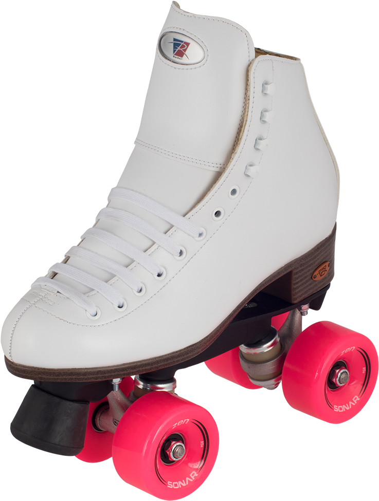 A White Roller Skate With Pink Wheels