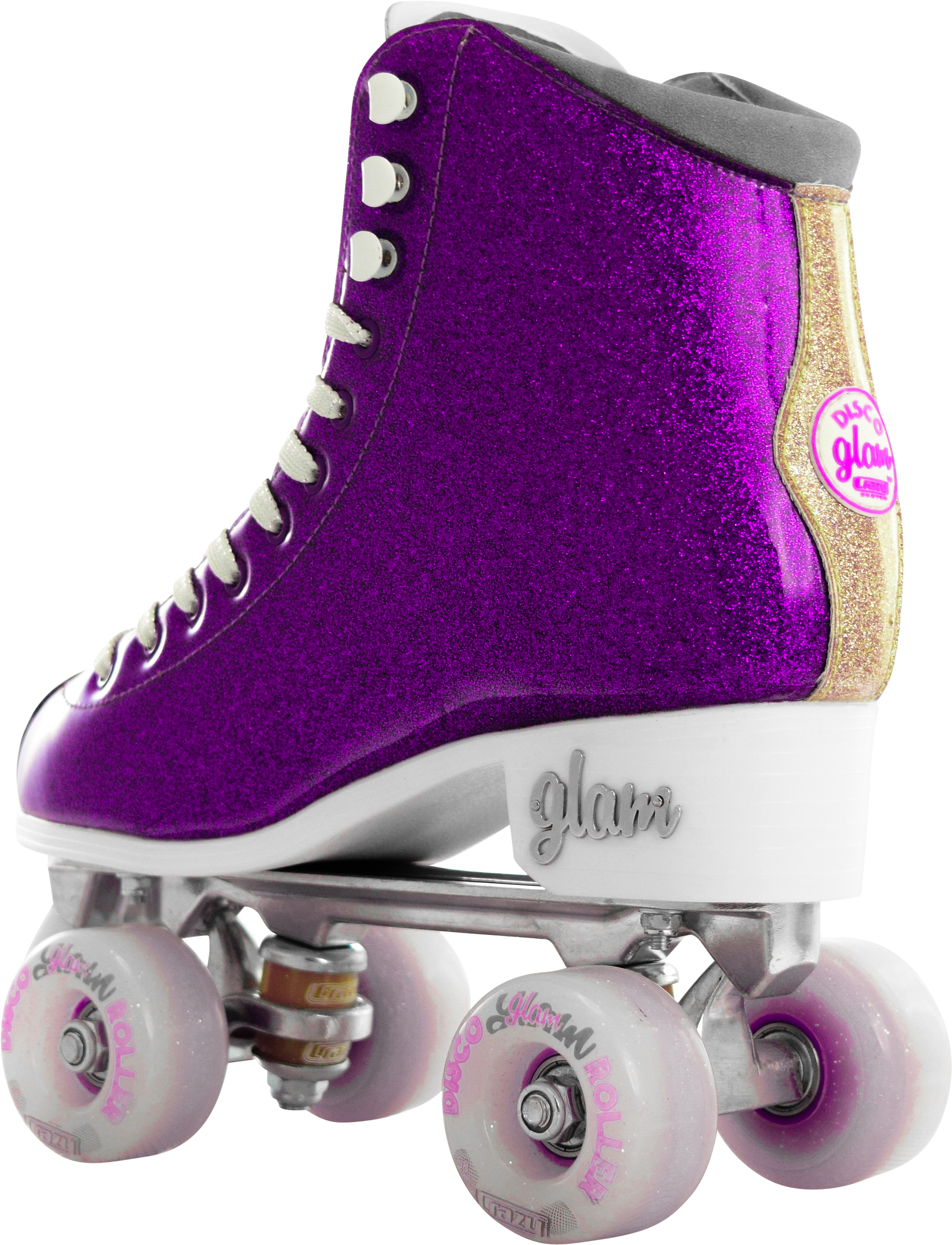 A Purple Roller Skate With White Wheels