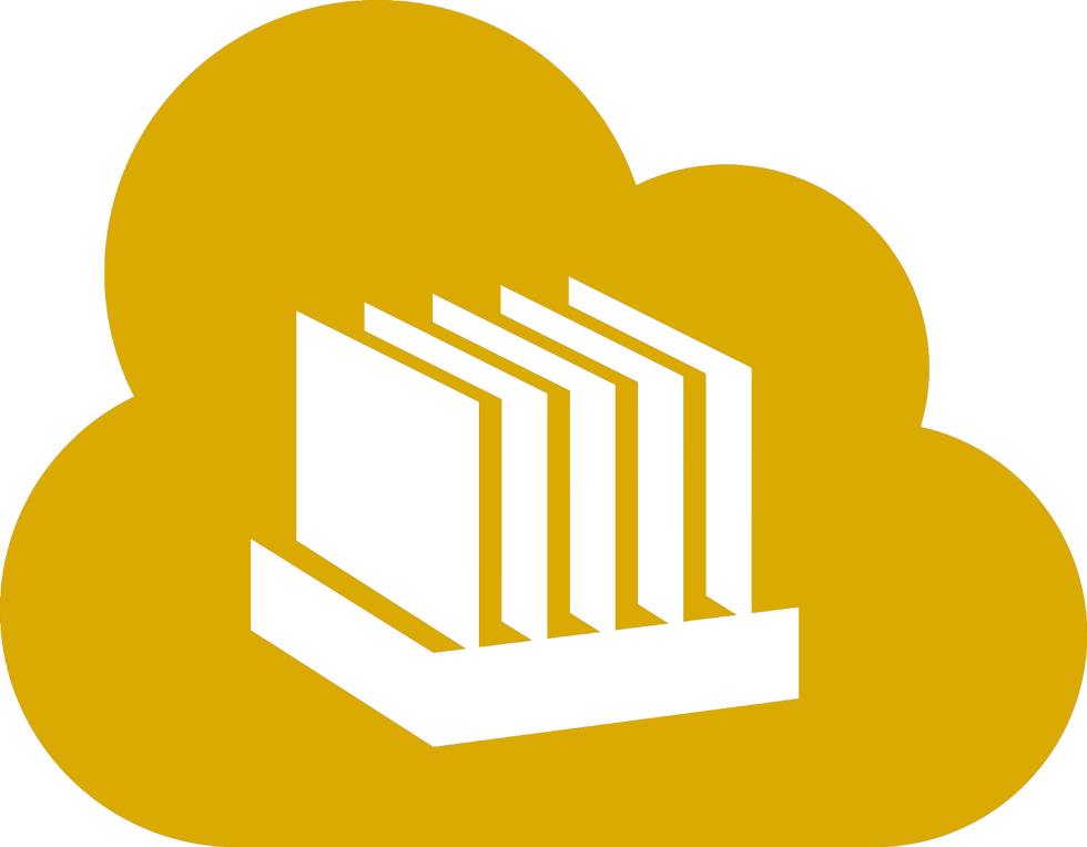 A Yellow Cloud With Black And White Logo