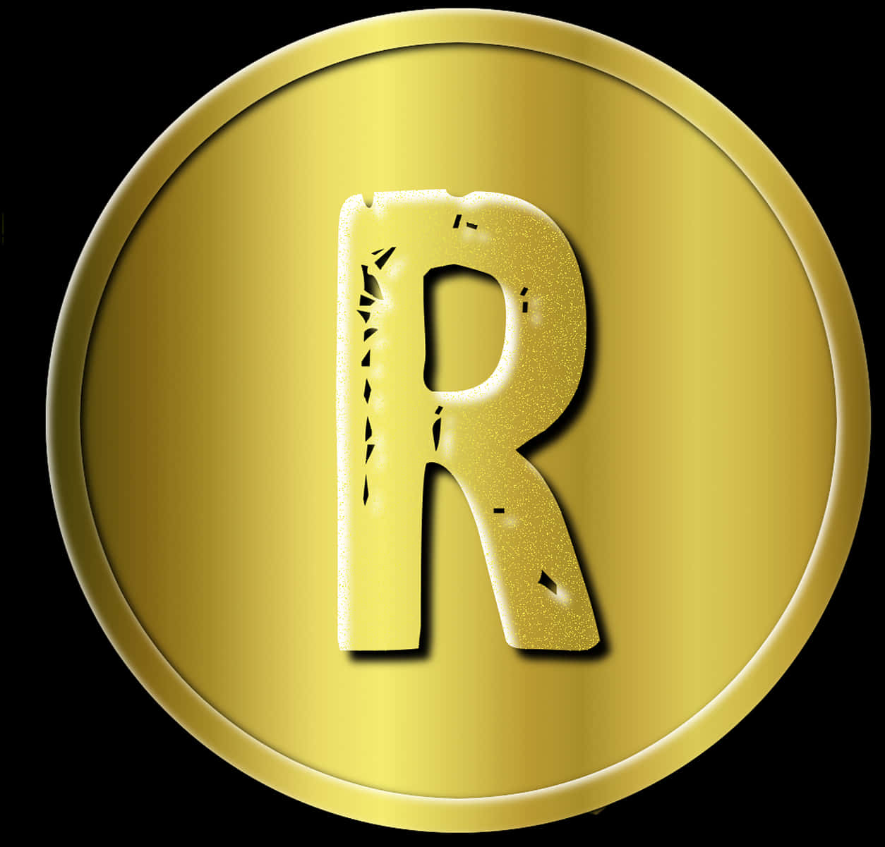 A Gold Circle With A Letter R
