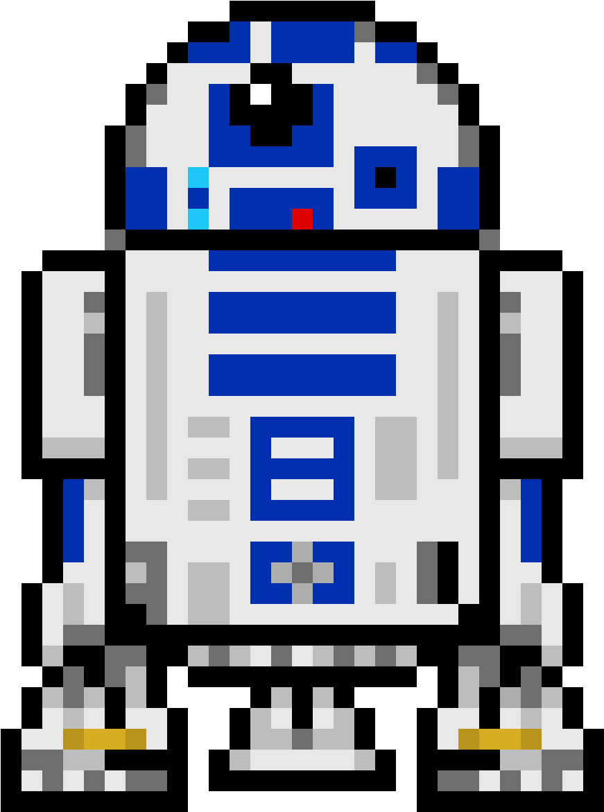 A Pixelated Robot With Blue And White Stripes