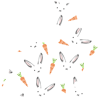 A White Rabbit With Carrots And Black Background