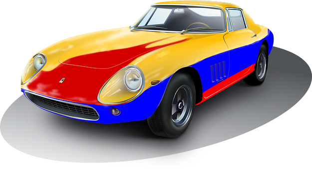 A Yellow And Blue Sports Car