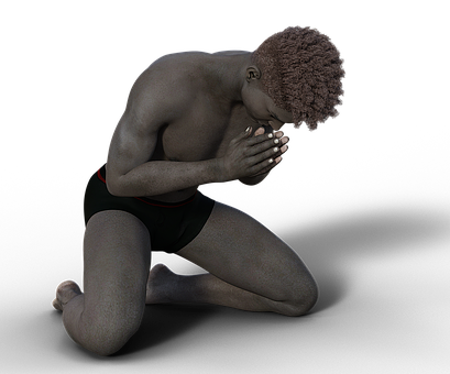 A Man Kneeling On His Knees With His Hands Together