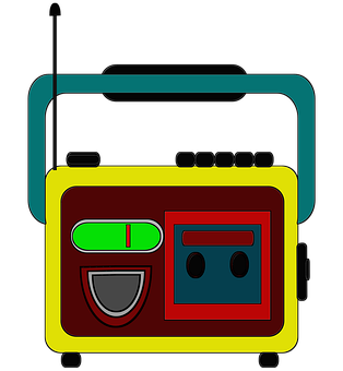 A Colorful Radio With A Green Handle