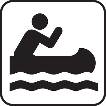 A Black And White Sign With A Person In A Canoe