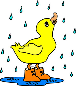 Yellow Duck Under Rain