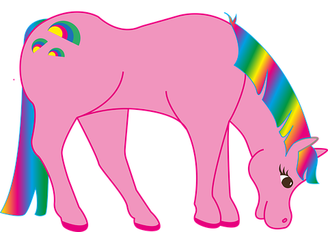 A Pink Horse With Rainbow Tail