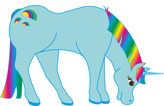 A Blue Horse With Rainbow Mane And Tail