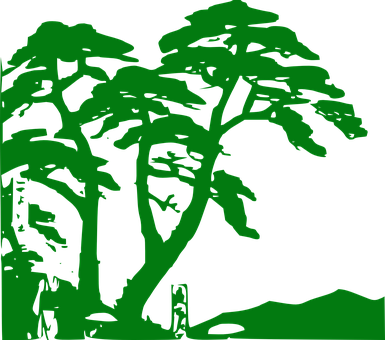 A Green Silhouette Of Trees