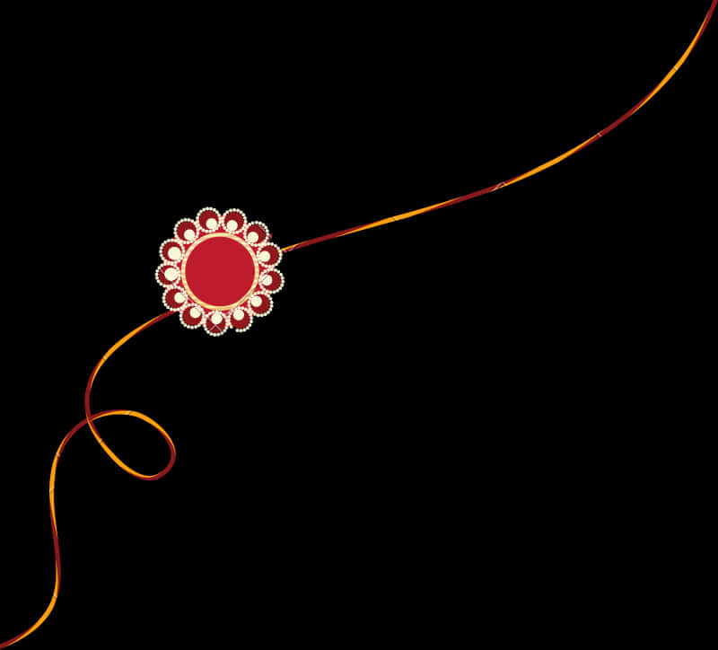 A Red And Yellow Ribbon With A Flower