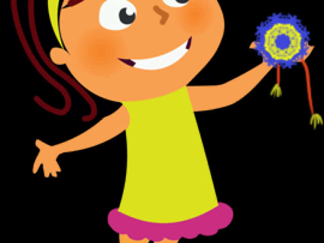 A Cartoon Of A Girl Holding A Toy