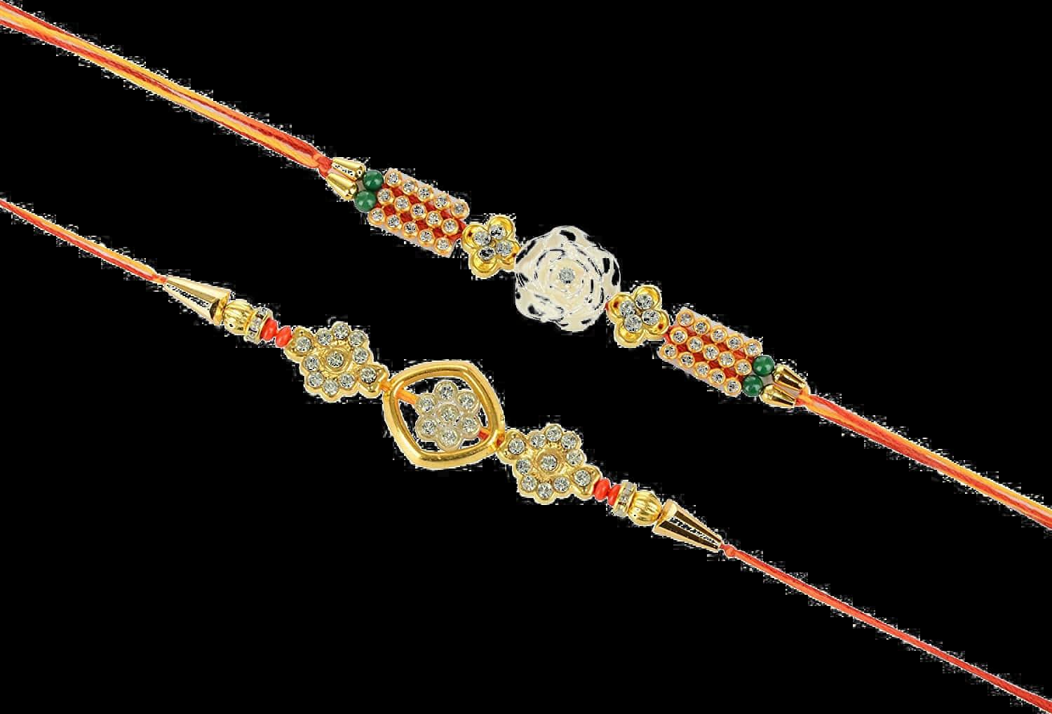 A Pair Of Gold And Red Bracelets
