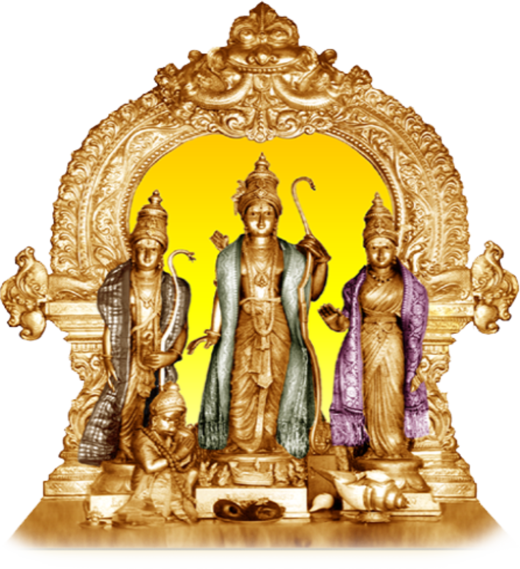 A Group Of Statues In A Gold Frame