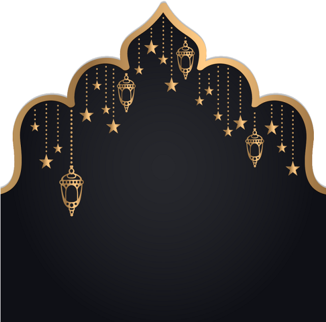 A Black And Gold Frame With Lanterns And Stars