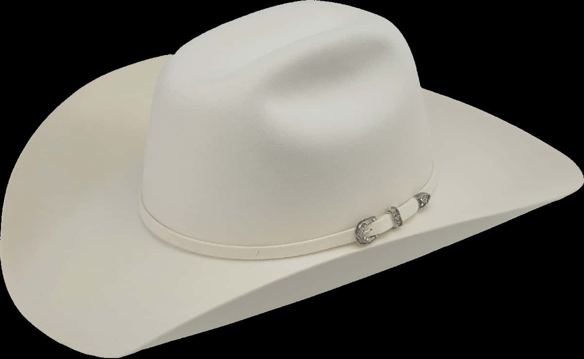 A White Cowboy Hat With Silver Buckle