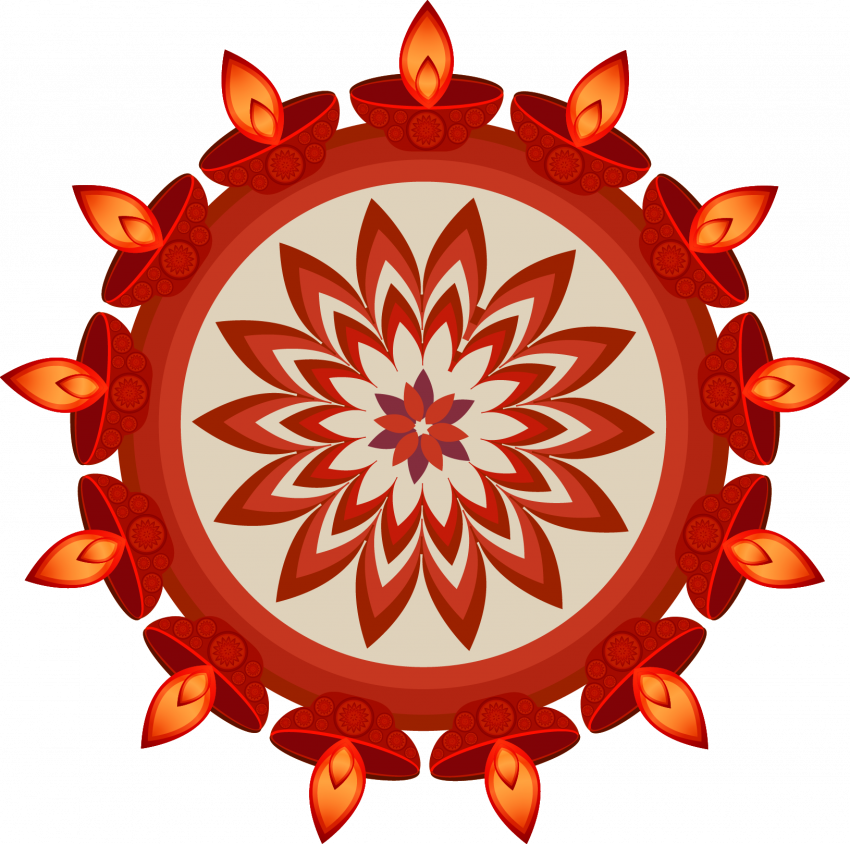 A Circular Design With Red And White Flowers And Candles