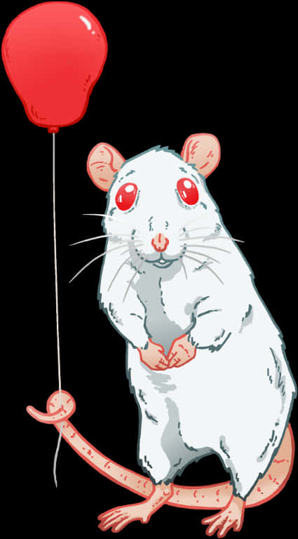 A White Mouse With Red Eyes And A Balloon