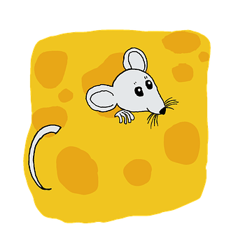 A Cartoon Mouse Peeking Out Of A Cheese