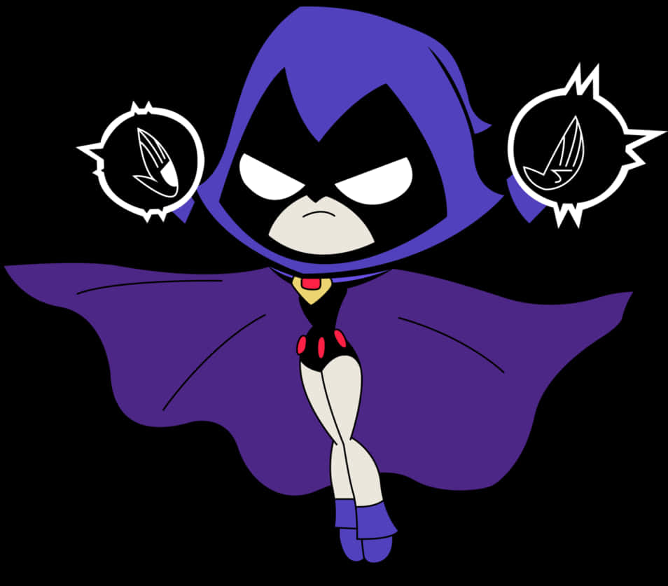 Cartoon Character With Purple Cape And Black Background